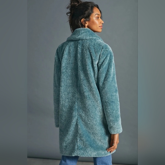 NWT Anthropologie Maeve Lisanne Faux Fur Teddy Bear Coat Jacket Fuzzy Blue 1X - Picture 5 of 11